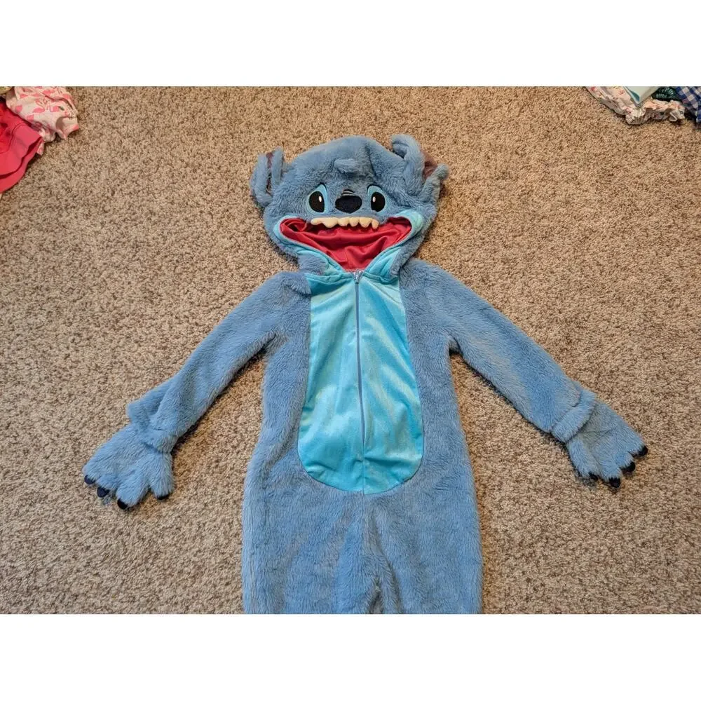Disney Stitch Toddler Plush Hooded One Piece Costume Jumpsuit Blue 2T HALLOWEEN